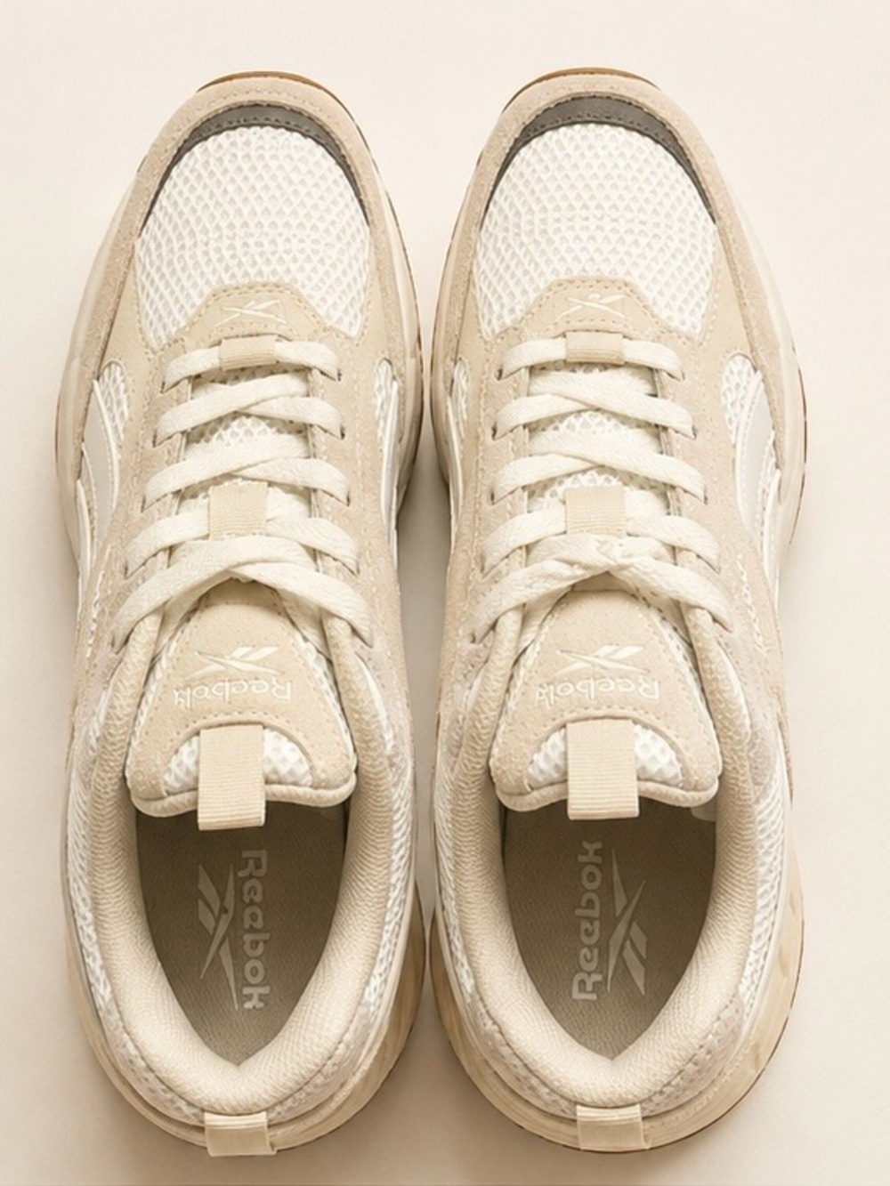 Reebok Women's Cream Mesh & Suede Running Sneakers